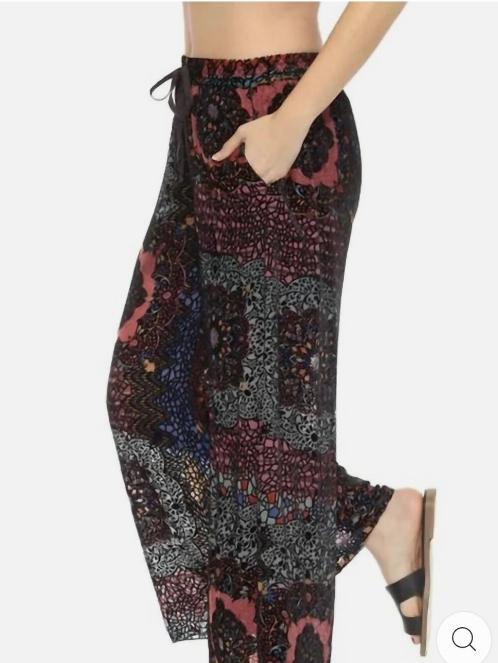 JOHNNY WAS Axelle Burnout Velvet Patchwork Wide Leg Pants Boho Linned L NWT - Picture 3 of 12